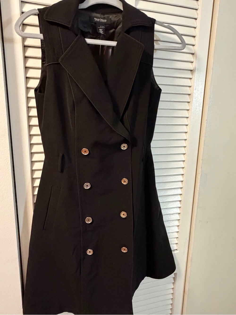 White House Black Market Black Double-Breasted Sleeveless Midi Dress